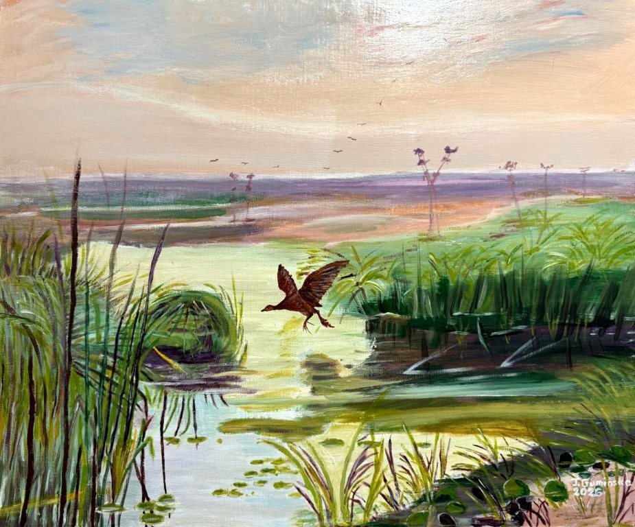 Teresa Gumińska, Kurka wodna, 55x65, akryl, 2026